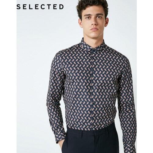 SELECTED Mens Cotton Printed Business Suit Long Sleeve Shirt | 418305576
