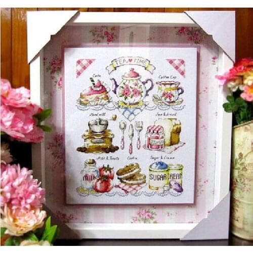 Top Quality Lovely Hot Sell Counted Cross Stitch Kit Tea Time Afternoon Tea Teacup Bread Food