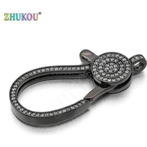 21*45mm Brass Cubic Zirconia Lobster Clasps Hooks for DIY Jewelry Findings Accessories, Mixed Color, Hole: 3mm, Model: VK60