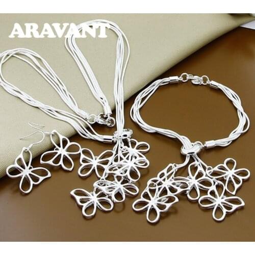 925 Silver Jewelry Sets Butterfly Necklaces Drop Earrings Bracelets For Women Fashion Jewelry