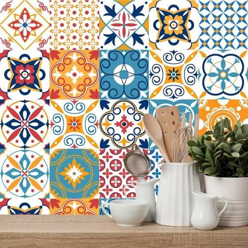 10/15/20/30cm Retro Pattern Strip Tiles Sticker Furniture Kitchen Wardrobe Home Decor Mural Peel & Stick Waterproof Wall Decals