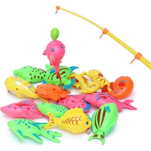 13pcs/set Children Boy girl fishing toy set suit magnetic play water baby toys fish square hot gift for kids