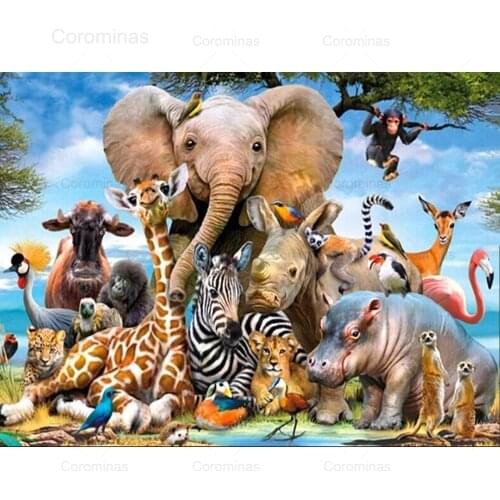Diamond Painting 5D Full Square Round Drill Animal Home Decoration Mosaic Elephant Embroidery Giraffe Craft and Art Cross Stitch