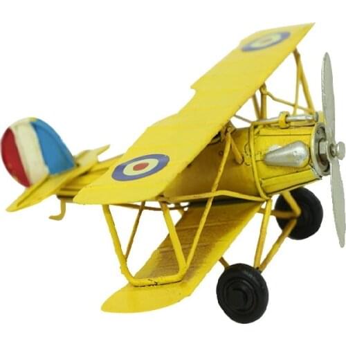 Antique Decor Metal Vintage Yellow Airplane Creative Desktop Trinket Miniature Gift Nostalgic Handmade Hand Painted Quality