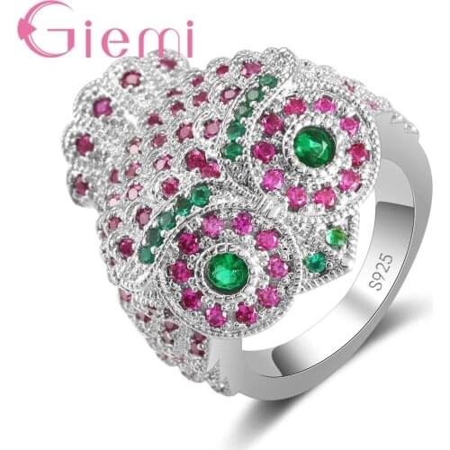 Free Shipping Printed With Noble 925 Sterling Silver Finger Rings For Ladies Women Colorful Cubic Zirconia Stone