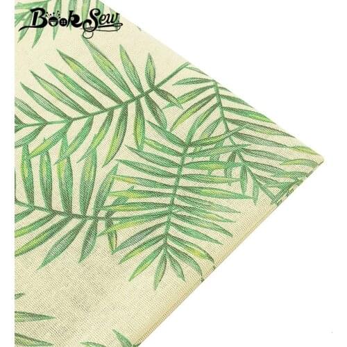 Booksew Cotton Linen Fabric Meters Green Leaf Design Canvas Tissu DIY Sofa Cushion Tablecloth Bag Curtain Cabas Telas Patchwork