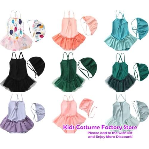 Summer Baby One-Piece Swimsuit Girls Swim Wear Pink Two Piece Set Solid Color Gauze Skirt Sling Hat Toddler Girl Lace Swimsuit