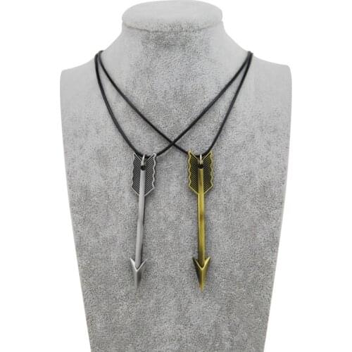 Original New Mens Leather Chain Retro Gold Arrow Choker Necklace Vintage Arrows Chockers Pendant Necklace Female Jewelry Gift