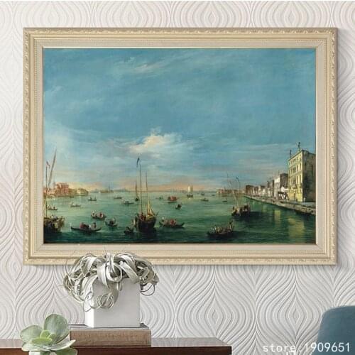 Cotton no frame classical sea boat city scenery canvas printings oil painting printed on cotton wall art decoration pictures