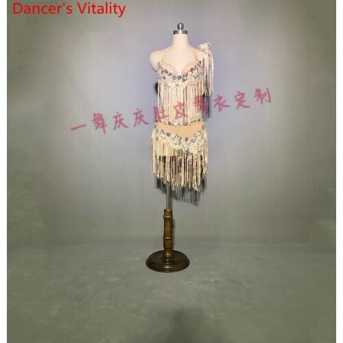 Customized Belly Dance Tassel Bra Skirt Women Oriental Indian Drum Dance Group Competition Performance Costume Stage Wear Set