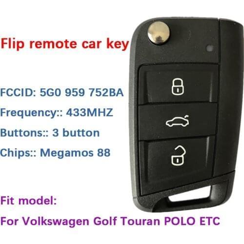 CN001068 3 Button Flip Remote Key For volkswagen REMOTE FCCID 5G0 959 752 BA 88 Chip