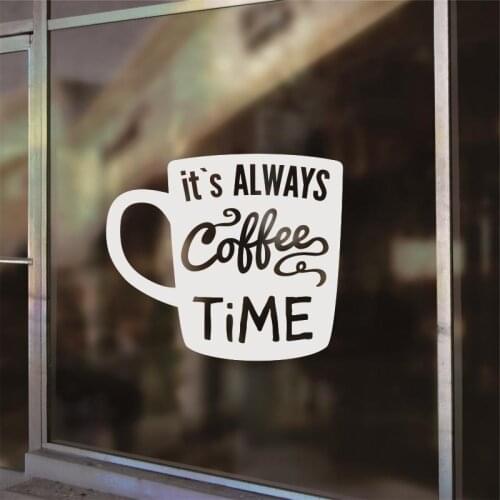 Coffe Tea Time Wall Decals Shop Sign Window Glass Art Mural Coffee Cup Vinyl Wall Sticker Removable Kitchen Room Decor X64