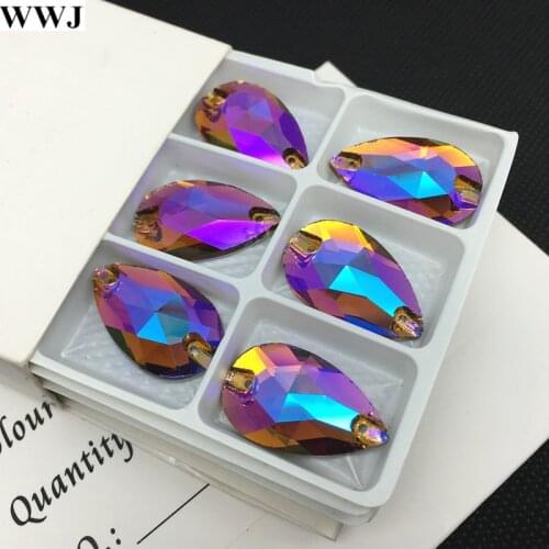 Red Coffee ABColor Teardrop Sew on Rhinestone Pear Droplet Flatback Sewing Glass crystal 2holes 7x12,10.5x18,13x18,13x22,17x28mm