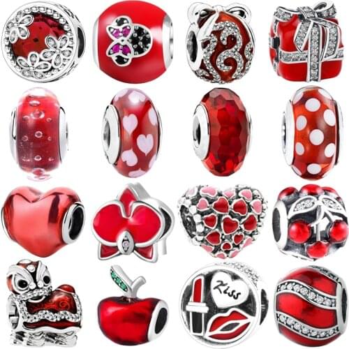 Red Love Heart European 925 Silver charms Pendant Bead Fit Original Charm Silver Bracelet Trinket Jewelry For Women Girl Gift