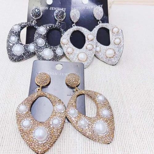 New Fashion Pave Rhinestone Pearl Earring Crystal Shiny Drop Earring Charm Dangle of Earring 3pairs Mix Color,Bohemia Style