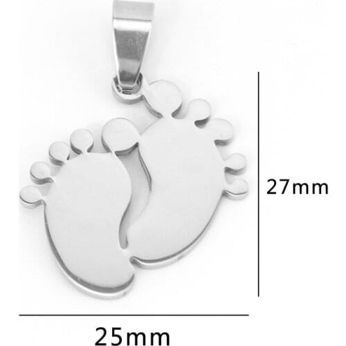 Stainless Steel Baby Foot Charm Pendants For Jewelry Making Blank Metal Tags Feet Necklace Mirror Polished Wholesale 20pcs