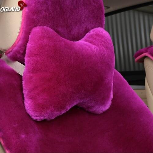 OGLAND Styling Real Sheepskin Head Support Car Neck pillow for Auto Seat Comfortable Colorful Fur Shock Absorbing Factory Price