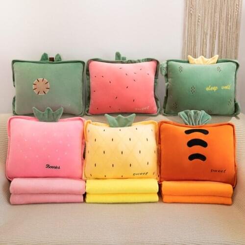 Creative 3 in 1 Watermelon Strawberry Carrot Pineapple Cactus Air Conditioning Blanket Plush Pillow Cushion Winter Hands Warmer