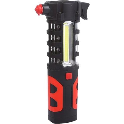 Rechargeable LED Flashlight Work Light with Magnet, Hook, Safety Hammer, 5 Modes, for Car, Camping, Security, Emergency Use
