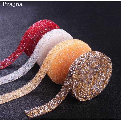 Prajna 1Yard Rhinestone Tape 1.5cm Motif Hotfix Strass Ribbon Crystal Decoration Rhinestones For Wedding Dresses Accessories DIY