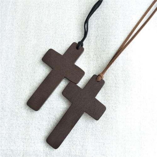 10pcs Simple Cross Necklace Pendant for Men Boy wood Leather Rope Crucifix Necklaces Male Jewelry Religious Christian