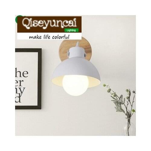Qiseyuncai E27 modern bedroom living room bedside solid wood wall lamp Nordic style corridor iron art simple ceiling lamp