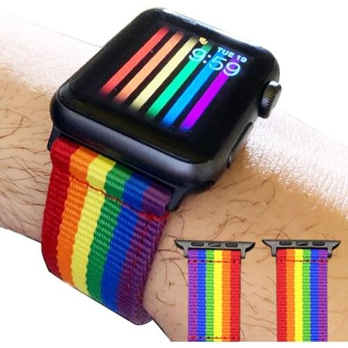 Rainbow Nylon Watchband 38mm 40mm 42mm 44mm for Apple Watch Series 3/2/1 Bracelet Watch Strap for iwatch 4 5 6 Band