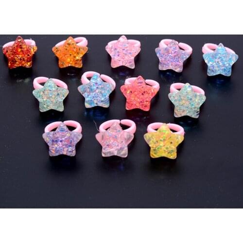 10pcs mix Shiny Star/Heart Shape Ring for Girl Kids Resin Colorful Sequins Rings Children Party Supplies Gifts Wholesale