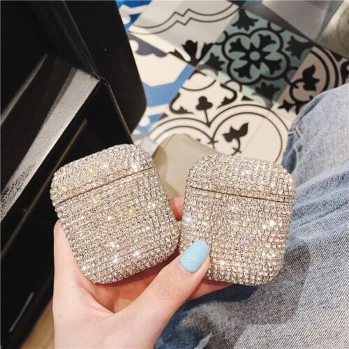 Luxury 3D Cute Bling diamonds Wireless Bluetooth Earphone Accessories hard case for Apple Airpods 2 1 protective Charging bag