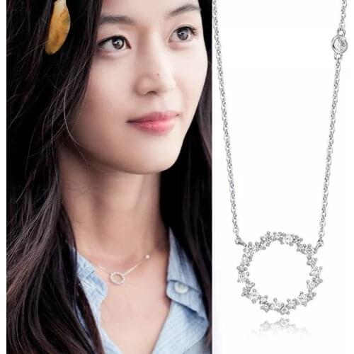 RYOUCUTE Silver Color Jewelry Korean Rhinestone Circle Necklaces For Women Wedding Kolye Collares Bijoux