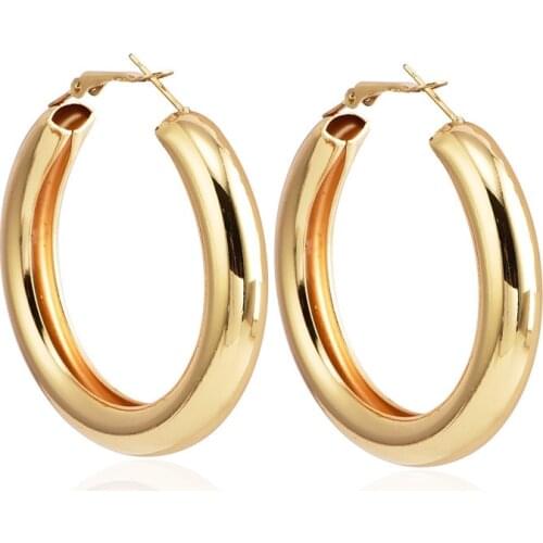Korean 50 MM Big large Gold silver color Hoops Earrings Thick Tube Round Circle Earrings For Women Zinc Alloy Trendy Hiphop Rock