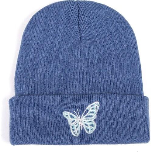Beanie Winter Hat Men Women Knit Butterfly Brim Autumn Warm Acrylic Outdoor Skiing Accessory For Teenagers