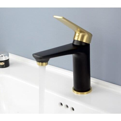 Basin Faucet Hot and Cold Water Brass Bathroom Black Gold Mixer Tap Single Handle Basin Water Sink Mixer Tap