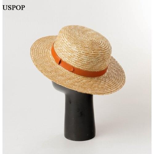 USPOP 2021 Simple belt buckle straw flat hat straw hat Beach sun shade Summer Natural straw sun hats