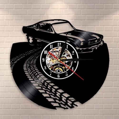 Sports Automobile Racecar Vinyl Record Wall Clock Classic Vintage Retro Car with Road Mark Wall Art Wall Clock Car Lovers Gift