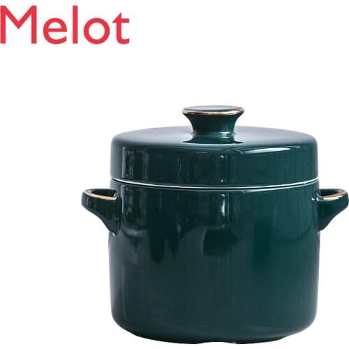 Light Luxury Water-insulated Stew Pot Phnom Penh Nordic Double Cover Ceramic Binaural Birds Nest Stew Bowl Steamed Egg