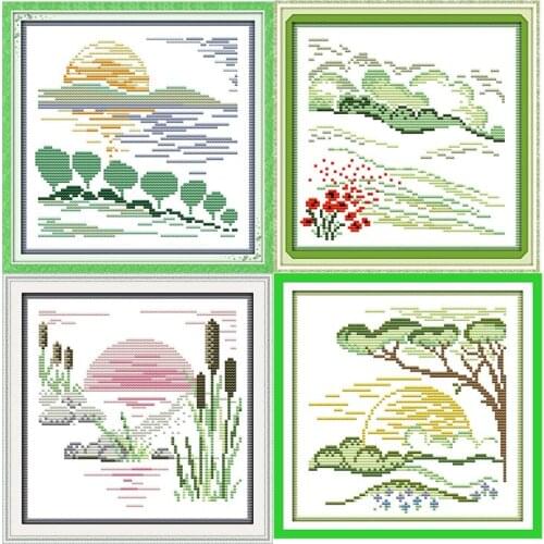 The Four Seasons Cross Stitch Printed Kits11ct 14ct Canvas Fabric Embroidery Home Decoration Cross Stitch Embroidery Needlework