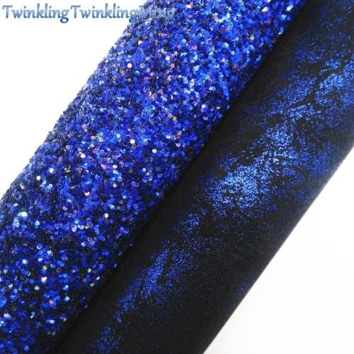 BLUE Glitter Fabirc, Faux Leather Fabric, MetallicSynthetic Leather Fabric Sheets For Bow A4 8"x11"Twinkling Ming XM487