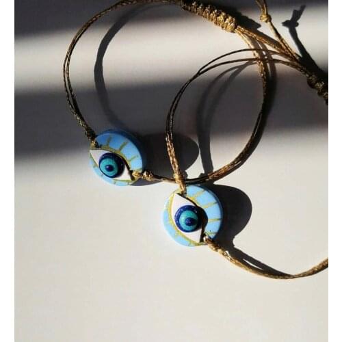 Handmade ceramic high quality design Golden evil eye blue bracelet 1.5cm