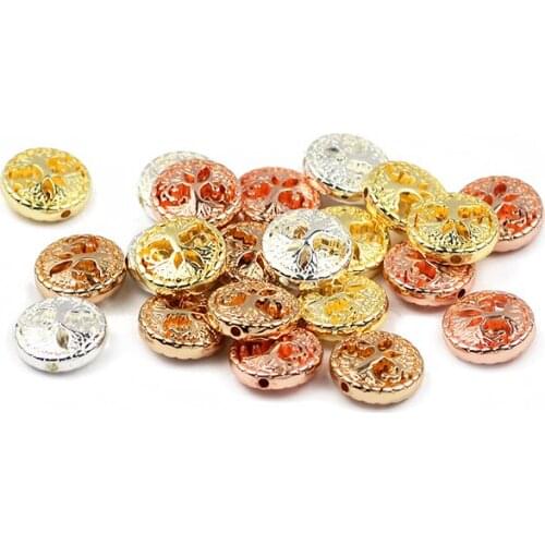 ZHBES 12MM/20pcs Natural Stone Gold Silvers Life Tree Hematite Spacer Loose Beads For DIY Jewelry Making Bracelets Fidings