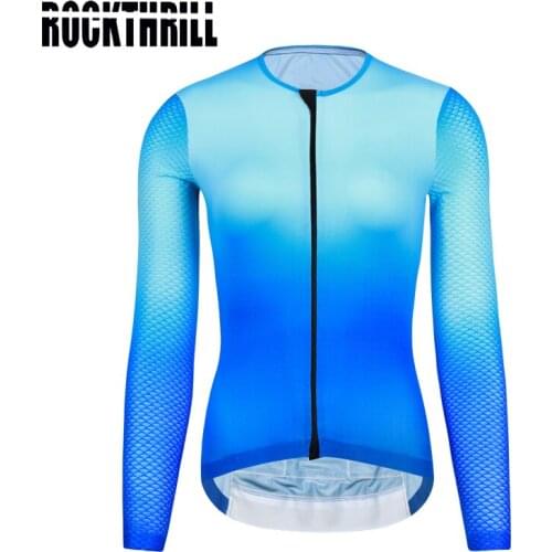 Rockthrill womens Blue Long Sleeve Cycling Jerseys Fit Comfortable Sun-protective Road Bike MTB Top Jersey Spring Autumn Jerseys