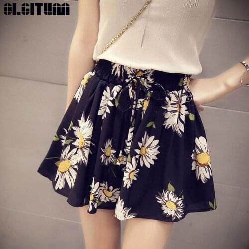 Womens Skirt Shorts 2020 New Fashion Summer High Waist Floral Bow Chiffon Wide Leg Short Female Hotpants Plus Size PT221