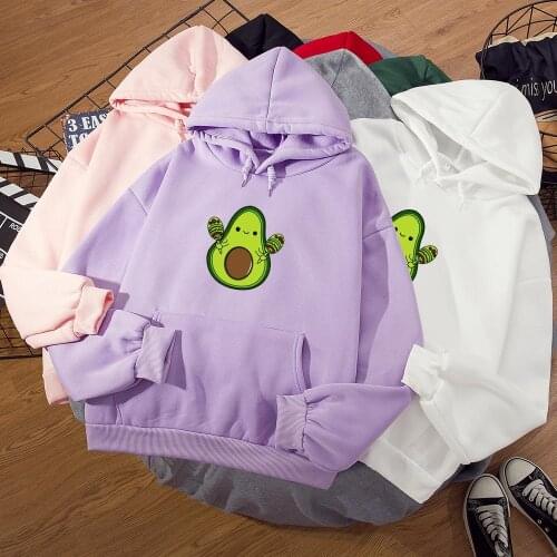 Women Avocado Print Hoodies Long Sleeve Oversized Sweatshirt Women Harajuku Hoodie Graphic Cute Kpop Pocket Pullover Clothing