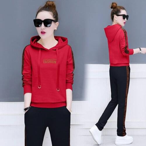 New Women Set Hoodies Loose Hooded Tops Sweatshirt+ Long Pants 2 Pieces Sets Women Clothing Suits Female Tracksuit Plus Size 3XL