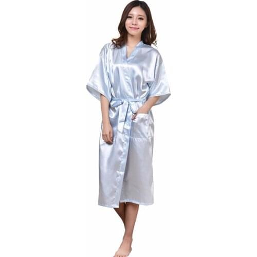 Light Blue Lady Sexy Kimono Bath Gown Nightgowns Chinese Women Silk Rayon Robe Sleepwear Pajamas Size S M L XL XXL XXXL