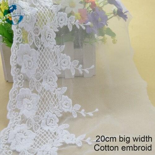 10yards 20cm white lace cotton embroidery lace french lace ribbon fabric guipure diy trims warp knitting sewing Accessories#3734