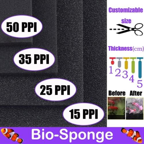 15/25/35/50PPI Aquarium Biochemical Cotton Filter Practical Fish Tank Accessories Pond Culture Foam Sponge Filter Black