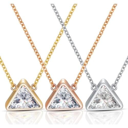 2021 High Quality Simple geometric triangle stainless steel necklace Crystal from Swarovskis 3 Colors Fit Women and female