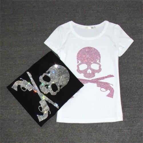 2021 Harajuku T Shirt Skull Diamonds Summer T-shirt Woman Short Sleeve Tops Women White Black Cotton Tee TShirt T-shirts 62561