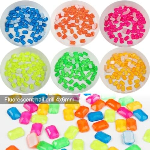 30pcs Fluorescent Re-octagonal 4x6mm Nail Jewelry Accessories Art Rhinestone 3D Glitter Diamond for Nail Art Decoration Design